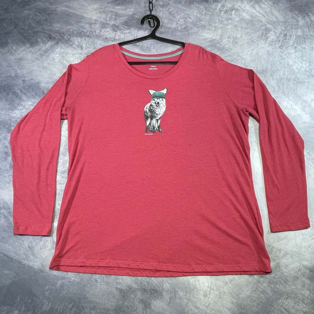 Columbia Red Long Sleeve Fox with Hat and Sunglasses Graphic T-Shirt 2X/2TF